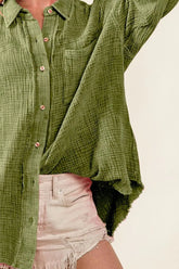 Raw Edge Detailed Mineral Washed Loose Fit Shirt BiBi